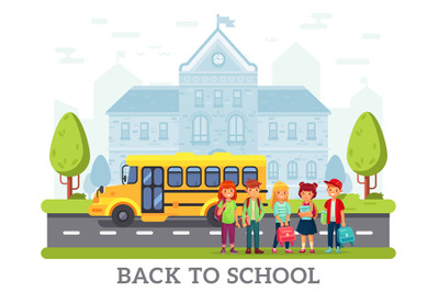 School yellow bus for children, back to school concept. Children or st