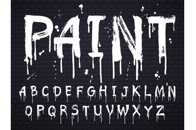 Paint dripping paint font for latin alphabet isolated on dark backgrou