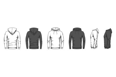 Hoodie mockup. Trendy casual clothes unisex sport merchandise&2C; blank f