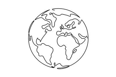 Earth. One line globus&2C; world planet graphic icon&2C; america&2C; europe and