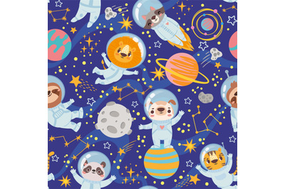 Animals in space. Seamless pattern space team cute animals&2C; astronauts