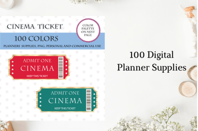 100 Cinema Tickets clipart, Movie time planner, Gold cinema tickets