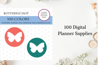 100 Butterfly Round Dot clipart&2C; Butterfly planner sticker&2C; Cute Butt