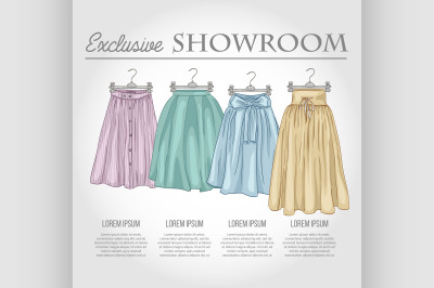 Color showroom set of woman casual clothes