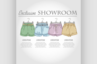 Color showroom set of woman casual clothes