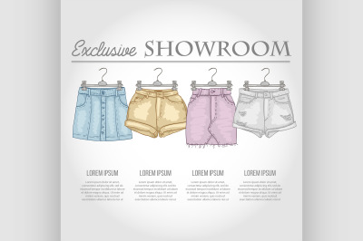 Color showroom set of woman casual clothes