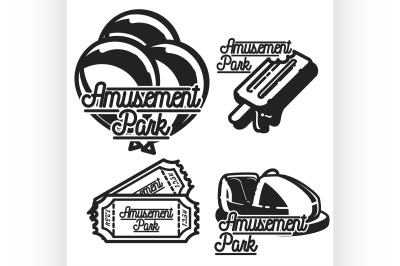 Color vintage Amusement park emblems.