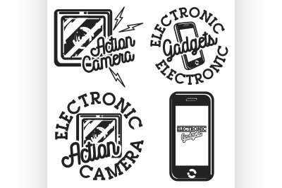 Color vintage electronic gadgets emblems