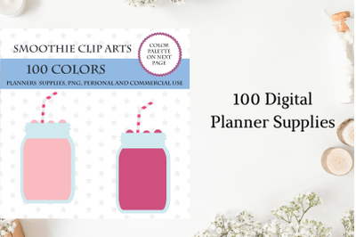 100 Smoothie clipart&2C; Lemonade clipart&2C; Summer planner stickers