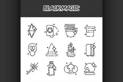 Black magic cartoon concept icons