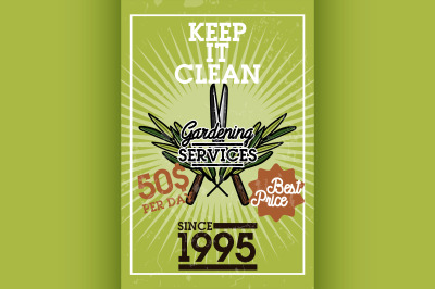 Color vintage gardening services banner