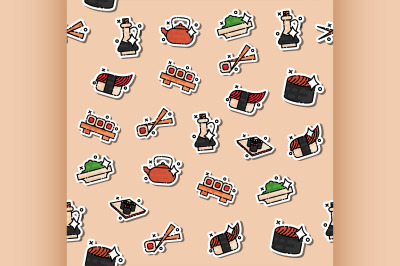 Colored Sushi concept icons pattern