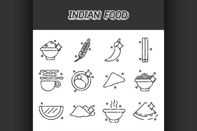 Indian food cartoon concept icons