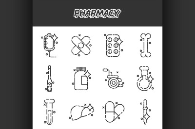 Pharmacy cartoon concept icons