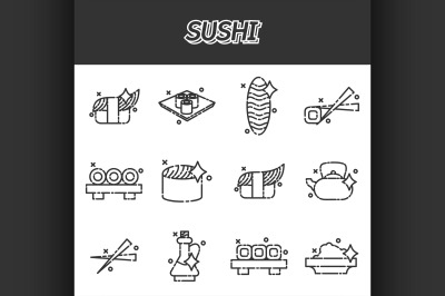 Sushi cartoon concept icons