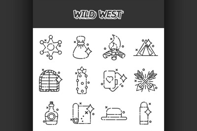 Wild west cartoon concept icons