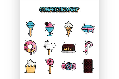 Confectionary cartoon concept icons