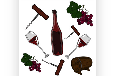 Hand drawn vector set - wine and winemaking