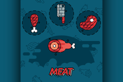 Meat flat concept icons