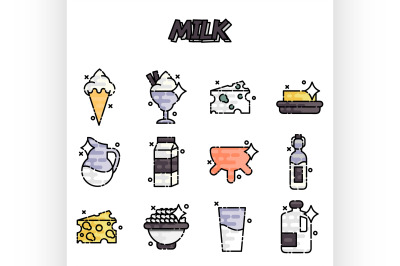 Milk production cartoon concept icons