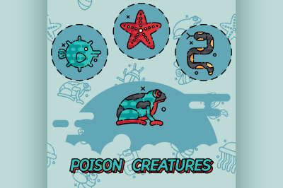 Poisonous creatures flat concept icons