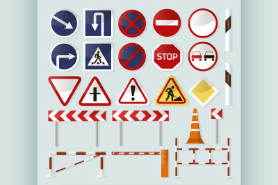 Road barriers and signs