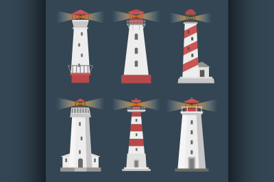 Vector set of cartoon flat lighthouses