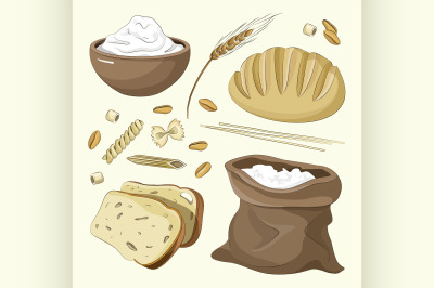 Set of food products from wheat and flour