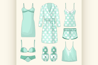 Set of womens homewear, sleepwear and underwear