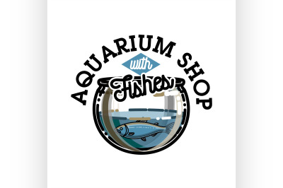Color vintage aquarium shop emblem
