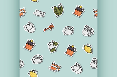 Tea concept icons pattern