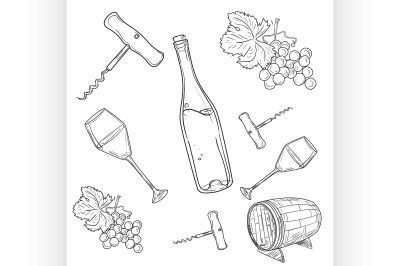 Hand drawn vector set - wine and winemaking