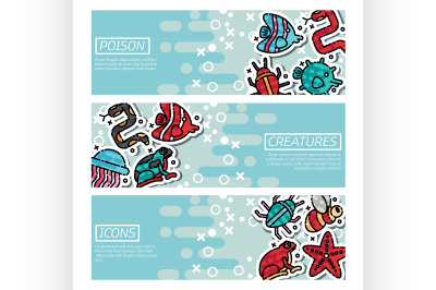 Set of Horizontal Banners about poison creatures