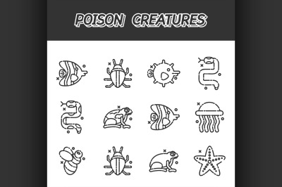 Poisonous creatures cartoon concept icons