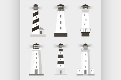 Vector set of cartoon flat lighthouses