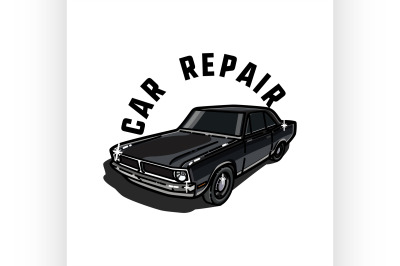 Color vintage car repair emblem