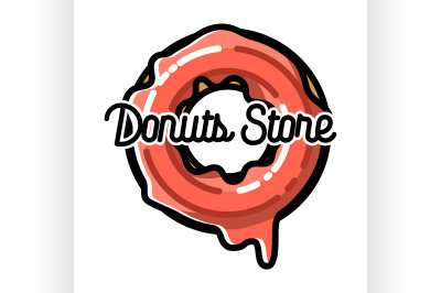 Color vintage donuts store emblem