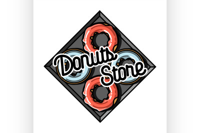 Color vintage donuts store emblem