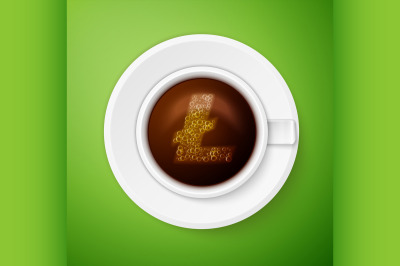 Cup of coffee with litecoin symbol