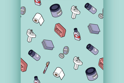 Personal hygiene flat outine isometric pattern