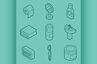 Personal hygiene flat outine isometric set