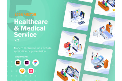 Set of Isometric Healthcare &amp; Medical Service V1
