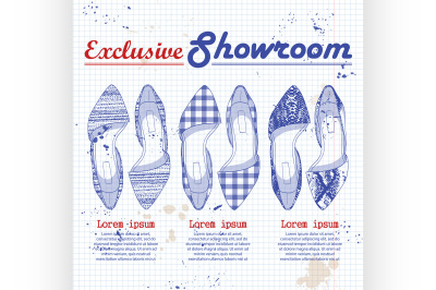 Fashion vector sketch womens shoes.