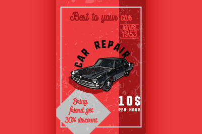 Color vintage car repair banner