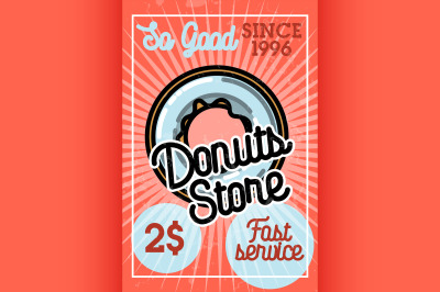 Color vintage donuts store banner