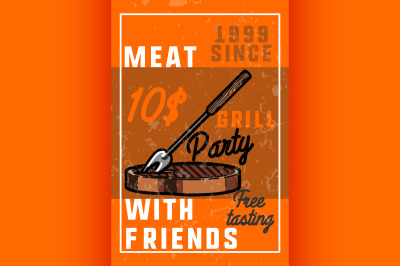Color vintage grill party banner