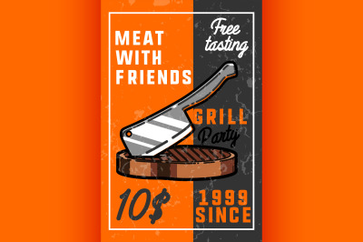 Color vintage grill party banner