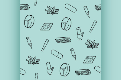 Drugs outline isometric icons pattern