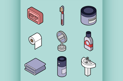 Personal hygiene flat outine isometric set