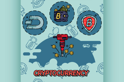 Cryptocurrency flat concept icons